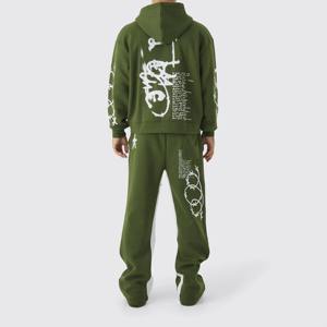 Chándal informal OEM para hombre, chándal de lana de algodón de dos piezas a la moda, cuello con capucha, cremallera, patrón sólido, logotipo personalizado impreso - Product Image 2