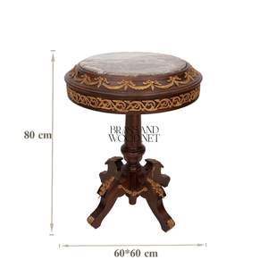 Table d'appoint ronde de luxe avec plateau en marbre naturel et accents en laiton doré orné, piétement en bois sculpté à la main pour un décor classique - Product Image 5