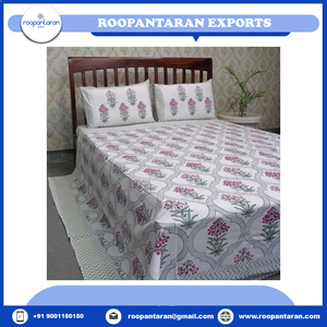 Colcha blanca tamaño Queen de alta calidad y 2 fundas de almohada bloque de mano impreso 100% algodón suave bien absorbente en venta - Product Image 2