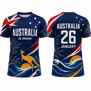 เสื้อยืดที่ระลึกสไตล์ธงชาติออสเตรเลียแบบกำหนดเอง พิมพ์ลายกราฟิกจิงโจ้แบบซับลิเมชั่นเต็มตัว เสื้อสำหรับงานเฉลิมฉลองเทศกาล - Product Image 3