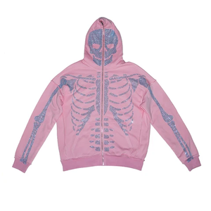 Sudadera con capucha y cremallera completa con pedrería personalizada para hombre, ropa de calle de otoño, mezcla de algodón unisex de alta calidad, moda a precio económico. - Product Image 5