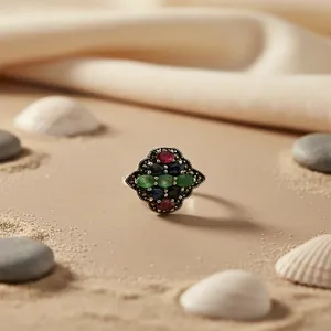 Anillo de Cóctel Ajustable de Plata Chapada en Oro Rosa y Oro con Incrustaciones de Piedras Preciosas para Mujer, Estilo Moderno y a la Moda - Product Image 3