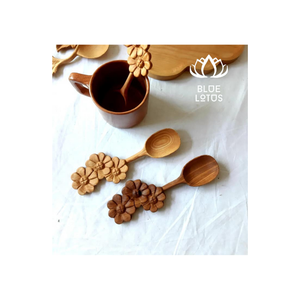 Cuchara mezcladora de madera con mango de madera de Acacia Vietnam personalizada, utensilios de cocina de sopa de madera larga para cocinar y revolver Loto Azul - Product Image 1