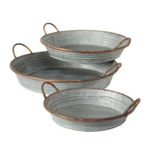 Juego de 3 bandejas de servicio de metal galvanizado puro con excelentes asas de soporte de metal dorado chapadas a tasas muy bajas - Product Image 1