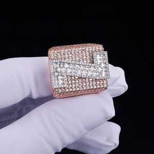 Iced Out 925 Silver Custom Letter VVS Moissanite Diamond Hip Hop Luxury <b>Statement</b> <b>Ring</b> For Men's Party Wear - Product Image 3