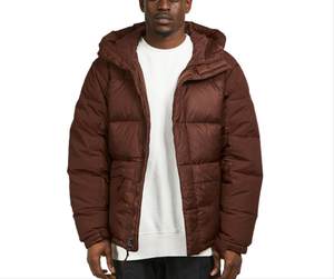 Vente en gros Bomber Coats à bulles chauds et légers pour hommes avec col montant Vestes d'hiver à capuche en nylon noir avec logo personnalisé - Product Image 1
