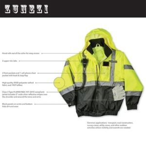 Veste de sécurité réfléchissante en polyester imperméable pour homme, conforme à la norme ANSI/EN ISO classe 2, avec logo personnalisé, pour travaux de construction en extérieur, en maille - Product Image 3