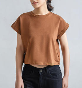 Wholesale Custom Blank Summer T-shirt Enzyme Washed Raw Rolled Hem Heavy Weight Loose Vintage Breathable Quick Dry Woman T-shirt - Product Image 6