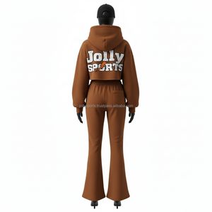 Survêtement d'hiver pour femmes de qualité supérieure en molleton de coton et polyester 320 gsm, sweat-shirt à capuche marron, jogging, logo imprimé en relief, survêtements grande taille - Product Image 2