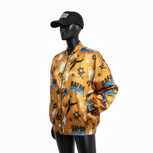 Chaqueta de Satén para Mujer, Tela Lisa Dorada, Impresión por Sublimación en Toda la Superficie, Mezcla de Colores, Paneles de Manga con Logotipo Personalizado, Chaquetas de Satén para Mujer - Product Image 4