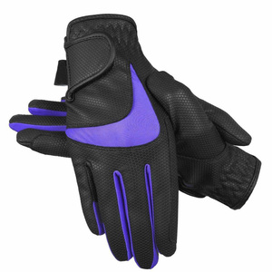 Guantes de cuero negro y morado para montar a caballo, venta al por mayor, OEM/ODM - Product Image 6