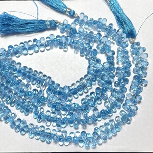 Perles de Briolette en forme de goutte de poire à facettes en topaze bleue Swizz naturelle, pierre précieuse naturelle de qualité Gpod pour bijoux - Product Image 1