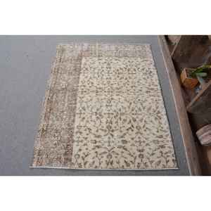 Classic Beige <b>Brown</b> 3.2 X 4ft Vintage Turkish Rug Large Area <b>Wool</b> Patchwork Design for Hallway Bedroom Latex Perfect Bedside Rug - Product Image 1