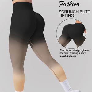 กางเกงโยคะขาสั้นไร้ตะเข็บเอวสูงสำหรับผู้หญิงกางเกงเลคกิ้งสีไล่ระดับสีสำหรับใส่ออกกำลังกาย - Product Image 5