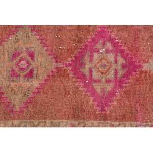 Vintage 2.5 X 12.7ft Tapis Turc Orange Rose Patchwork Design Classique pour Vivre Rectangle Couloir Laine Viscose Polyester Latex - Product Image 5