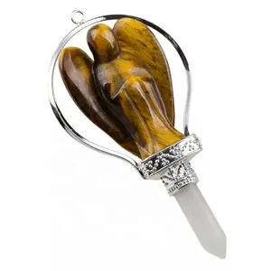 Gemstone Dowsing Pendulums With Angel Engraved For Reiki 크리스탈 치유 명상 영적 Reiki 웰빙 및 보호