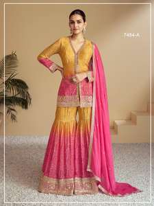 Evergreen Designer Outfit Heavy Chinon Impresión digital Salwar Suit & Dupatta con bordado Multi & 3mm Sequence Work para la venta - Product Image 5