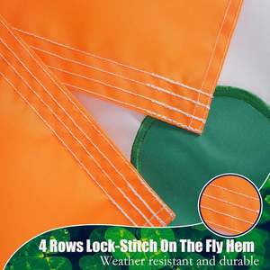 Drapeau irlandais brodé trèfle à quatre feuilles 4x6 pieds pour extérieur, drapeaux trèfles irlandais robustes pour la Saint-Patrick et décorations de mariage, 2 supports en laiton - Product Image 4