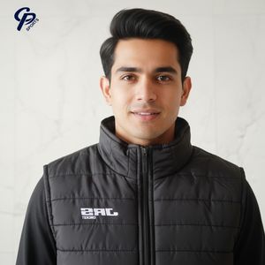 แจ็กเก็ตปักเป้าบุผ้าสำหรับผู้ชายสไตล์บับเบิ้ลคอตั้งมีซิปปิดแบบลำลอง - Product Image 3