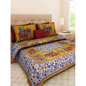 Rajasthani Jaipuri ผ้าปูที่นอนพิมพ์ลายแบบดั้งเดิม,ผ้าปูที่นอนผ้าฝ้าย144 TC พิมพ์ลายพร้อมปลอกหมอน2ใบ - Product Image 2