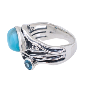 ขายส่ง925แข็งสีเงินแท้วงแพร์ Larimar และสีฟ้า Topaz แหวนด้านบนอัญมณีสีฟ้าธรรมชาติแหวนออกแบบไม่ซ้ำกัน - Product Image 3