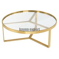 Nouvelle table basse moderne en acier inoxydable avec plateau en verre, meubles de salon, finition dorée de qualité supérieure, facile à nettoyer