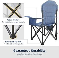 Chaise pliante de camping robuste en acier inoxydable bleu, supportant 227 kg, avec poche latérale en tissu Oxford 600D et porte-gobelet, pour adultes et activités sportives