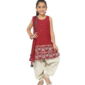 ชุดชาราราสไตล์ปัญจาบสำหรับเด็กผู้หญิง ดีไซน์ล่าสุด ชุดสวยงามด้วยผ้าคุณภาพสูง เสื้อผ้าผู้หญิง โพลีเอสเตอร์ - Product Image 1