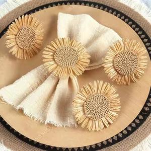 Rond de serviette en jute fabriqué à la main avec motif de tournesol pour décor de table de style campagnard événements de mariage hôtel salle à manger touche - Product Image 5