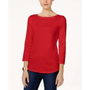 Top da Donna Charter Club Taglia Piccola con Bottoni sulle Spalle in Cotone Pima Rosso Stile Casual Semplice Lavorato a Maglia con Ricamo in Raso Taglia XL - Product Image 1