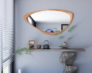 Espejo con marco dorado de madera de nogal Real, diseño asimétrico, estilo Art Deco, hecho a mano, respetuoso con el medio ambiente, ligero, decoración de baño grande - Product Image 2