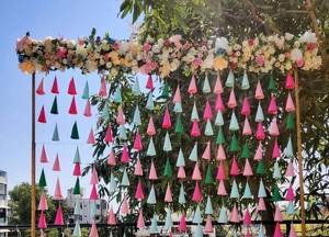 Cuerda de red colorida, telón de fondo de escenario, decoración de pared colgante, decoración Haldi Mehendi, Fondo de compromiso, decoración de eventos - Product Image 3