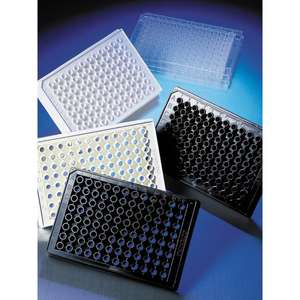 Corning 96 puits microplaque demi-zone noir et clair fond plat non traité 25/sac non stérile avec couvercle fournitures de laboratoire - Product Image 1