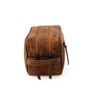 Vintage Leather Toiletry Bag with Zipper Closure Medium Size Soft Handle Durable Cosmetic <b>Case</b> for Travel - Product Image 3