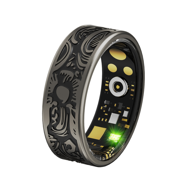 Smart Ring for Men IP68 Waterproof Heart Rate Fitness Tracker 20mAh Battery Steel Design App Control