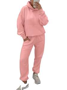 Haute qualité coton Tech polaire femmes survêtement plaine surdimensionné deux pièces survêtement pour dames polaire en gros femmes survêtements - Product Image 5