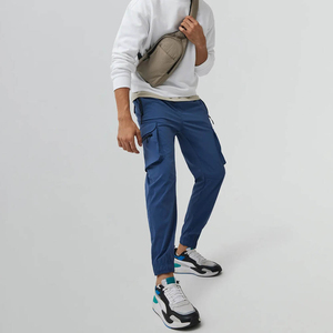 Joggers Cargo informales de alta calidad para hombre, pantalones elásticos ligeros de secado rápido con bolsillo trasero, rayas curvas rectas - Product Image 4