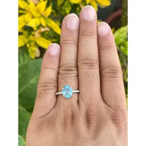 Oval Blue Topaz Engagement Ring 925 Sterling Silver Handmade Gemstone Ring Wholesale Jewelry Supplier - Product Image 5