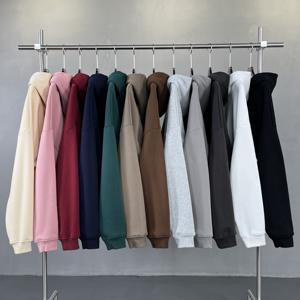 Personnalisé Brodé Sérigraphié En Soie 400GSM Coton Épais Lourd Surdimensionné Blanc Simple Hommes Pull Brun Polaire Hoodies - Product Image 5