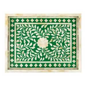 Plateau d'incrustation d'os de haute qualité pour décorations d'hôtel Plateau de service cyan verdâtre de qualité supérieure pour récipient alimentaire Rectangle à usage domestique - Product Image 5