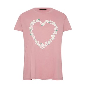 Camiseta de Jersey con Estampado de Corazón Floral Rosa, Suave, para Mujer, Talla Grande, Manga Corta, Informal, para Verano - Product Image 3