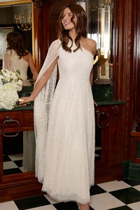 Cómodo vestido maxi de gasa acampanado de maternidad bordado cuello alto manga regular fiestas de graduación reuniones salidas Casuales - Product Image 2