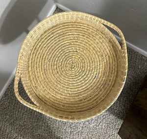Rattan Tray <b>with</b> <b>Handles</b> <b>Wicker</b> Serving Tray Boho Decorative <b>Basket</b> for Coffee Dining - Product Image 2