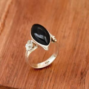 <b>Black</b> <b>Onyx</b> <b>Ring</b> 925 Sterling Silver Marquise Gemstone Handmade Flower Design Dainty Birthstone <b>Ring</b> For Women - Product Image 3
