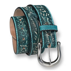 2025 Vintage Western Cowboy <b>Men's</b> Handmade Genuine Leather Belt Custom Length with Embossed <b>Studded</b> <b>for</b> Buckle Horse Hair Design - Product Image 3