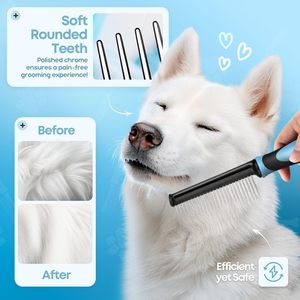 Peigne pour animaux de compagnie en acier inoxydable pour chats et chiens, dents arrondies avec poignée antidérapante et douce, utilisation facile, toilettage, style simple - Product Image 6
