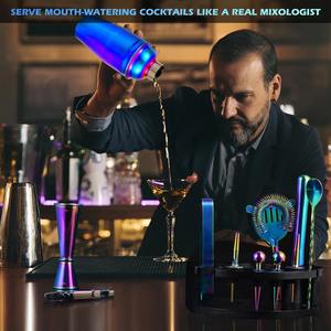 Juego de coctelera de acero inoxidable con elegante base de madera y tapa para bodas y eventos especiales - Product Image 6