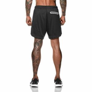 Men's 2-in-1 Gray Solid Pattern Compression Shorts Double <b>Layer</b> Casual Style Lace Sublimation Transfer for Sports Gym Running - Product Image 4
