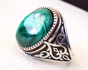 Bague pour homme en gros, nouvelle arrivée, pierre précieuse en malachite naturelle, cadeau d'anniversaire, bague signet pour homme en Turquie, bijoux, bague en argent sterling 925 - Product Image 5