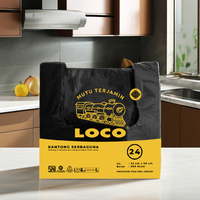 Bolsa de Camiseta Reutilizable LOCO de HDPE Negro con Asa Tipo Chaleco 24x40cm, Resistente y Duradera, Personalizable para Empaque de Supermercados y Tiendas de Comestibles